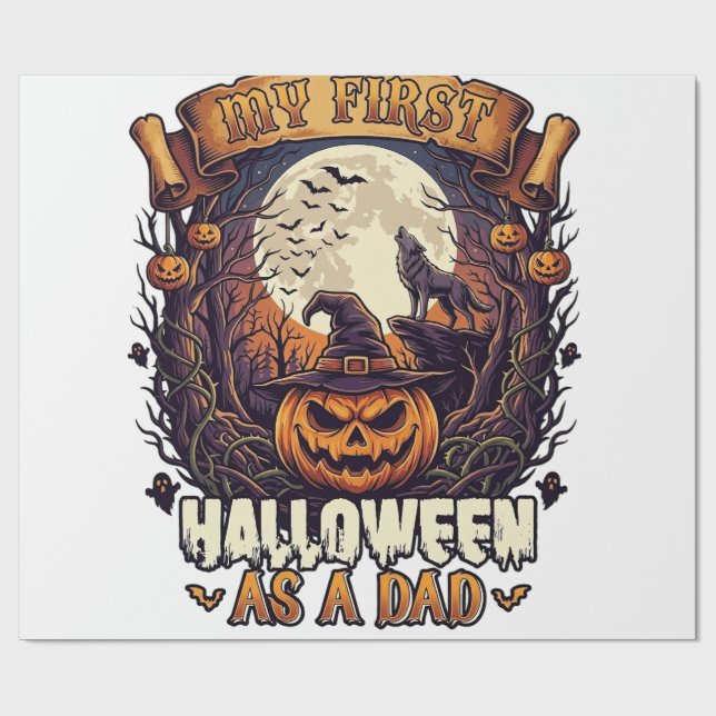 First Halloween As Dad Pumpkin Wolf Moon_1 Wrapping Paper (Flat)