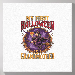 First Halloween As Grandmother Witch Pumpkin Bats_ Canvas Photo Tile