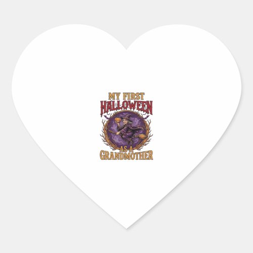 First Halloween As Grandmother Witch Pumpkin Bats_ Heart Sticker
