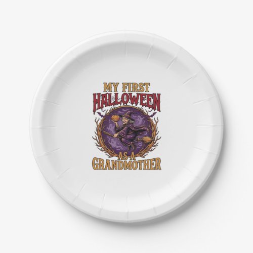 First Halloween As Grandmother Witch Pumpkin Bats_ Paper Plates