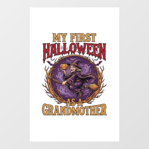 First Halloween As Grandmother Witch Pumpkin Bats_ Window Cling
