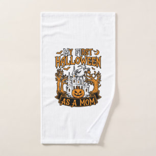 First Halloween As Mom Ghost Castle Pumpkin Trees Hand Towel