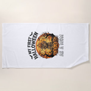 First Halloween As Mom Pumpkin Scarecrow Baby Moon Beach Towel