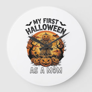 First Halloween As Mom Pumpkin Scarecrow Baby Moon Large Clock