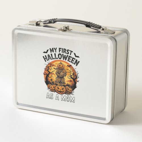 First Halloween As Mom Pumpkin Scarecrow Baby Moon Metal Lunch Box