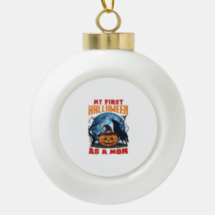 First Halloween As Mom Pumpkin Wolf Moon_1 Ceramic Ball Christmas Ornament