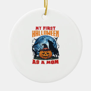 First Halloween As Mom Pumpkin Wolf Moon_1 Ceramic Ornament