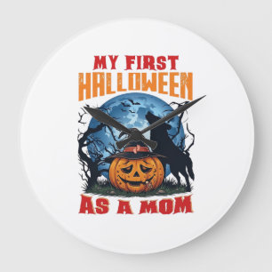 First Halloween As Mom Pumpkin Wolf Moon_1 Large Clock