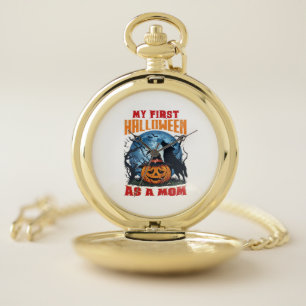 First Halloween As Mom Pumpkin Wolf Moon_1 Pocket Watch