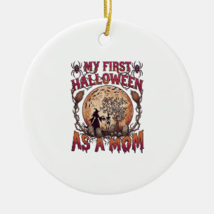 First Halloween As Mom Witch Skeleton Moon_1 Ceramic Ornament