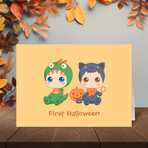 First Halloween Babies Black Cat Dragon Costume Card