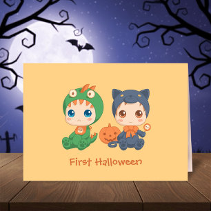 First Halloween Babies Black Cat Dragon Costume Card