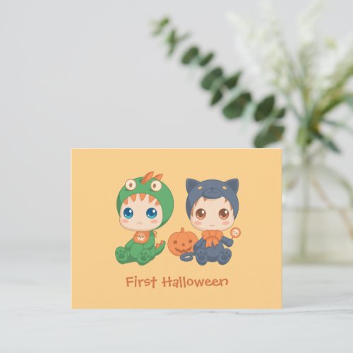 First Halloween Babies Black Cat Dragon Costume Postcard