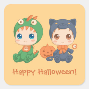 First Halloween Babies Black Cat Dragon Costume Square Sticker