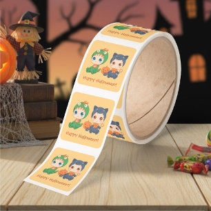 First Halloween Babies Black Cat Dragon Costume Square Sticker