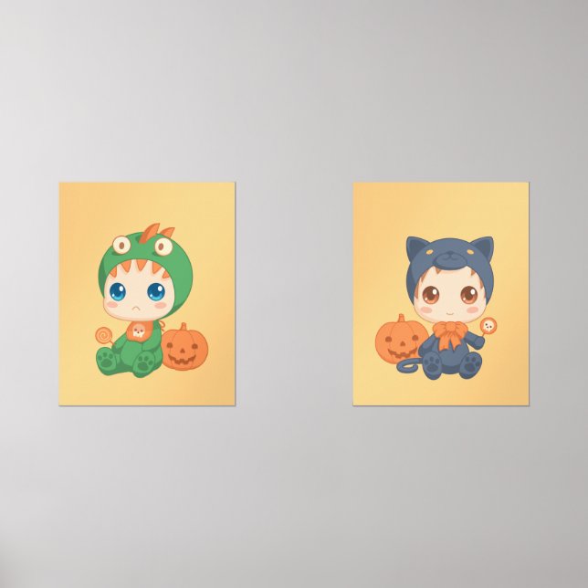 First Halloween Babies Black Cat Dragon Costume Wall Art Sets (Front)