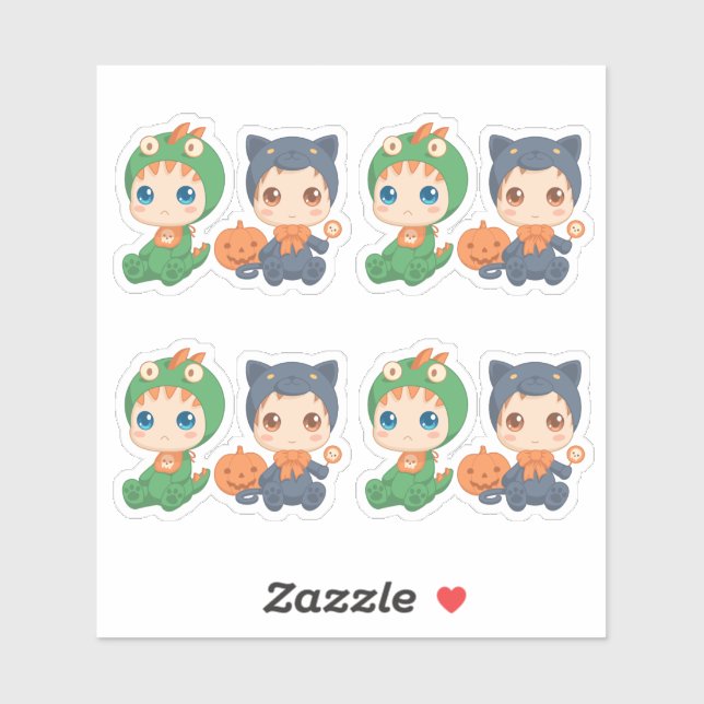 First Halloween Babies Cat Dragon Costume Set of 4 Sticker (Sheet)