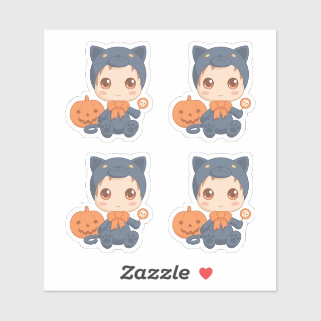 First Halloween Baby Black Cat Costume Set of 4 Sticker (Sheet)