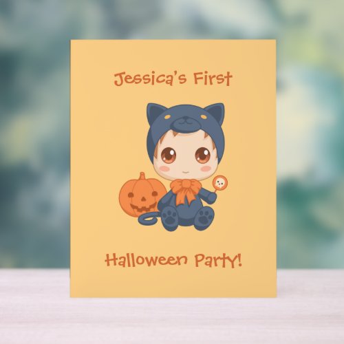 First Halloween Baby Black Cat Party Invitation Acrylic Sign