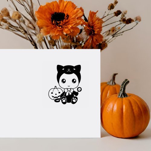 First Halloween Baby Black Cat Pumpkin Rubber Stamp