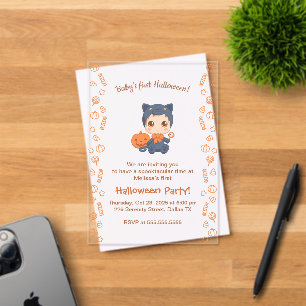 First Halloween Baby Cute Black Cat Party Acrylic Invitations