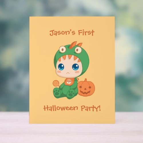 First Halloween Baby Dragon Party Invitation Acrylic Sign