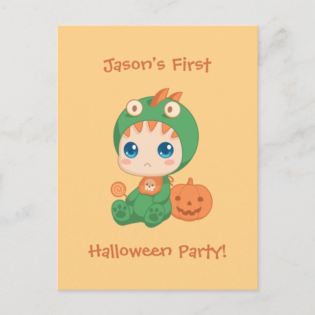 First Halloween Baby Dragon Party Invitation Postcard (Front)