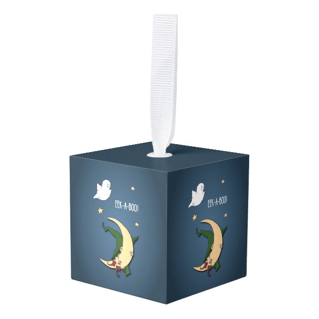 First Halloween Baby Peek A Boo Witch with Ghost Cube Ornament (Front Angled)