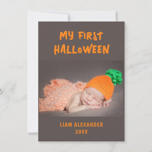 First Halloween Baby Photo Gray Note Card (Front)