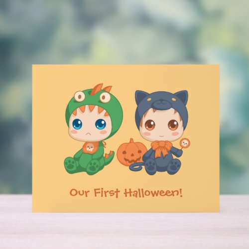 First Halloween Baby Twins Party Invitation Acrylic Sign