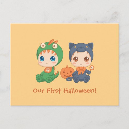 First Halloween Baby Twins Party Invitation Postcard