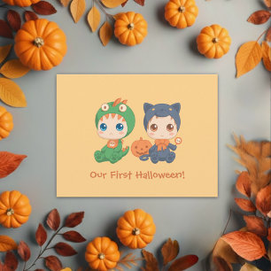 First Halloween Baby Twins Party Invitation Postcard
