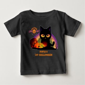 First Halloween Black Cat Toddler Baby T-Shirt