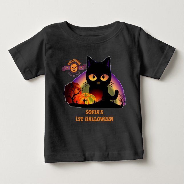 First Halloween Black Cat Toddler Baby T-Shirt (Front)