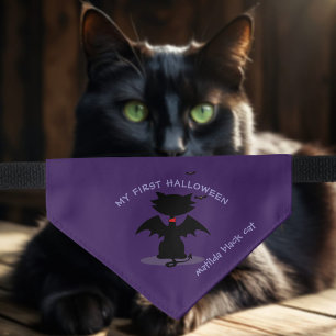 First Halloween Black Cat with Wings Purple Pet Bandana Collar