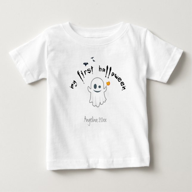 First Halloween Custom Cute Ghost Baby T-Shirt (Front)