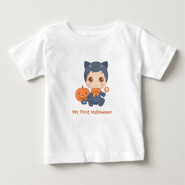 First Halloween Cute Baby Black Cat Costume Baby T-Shirt (Front)