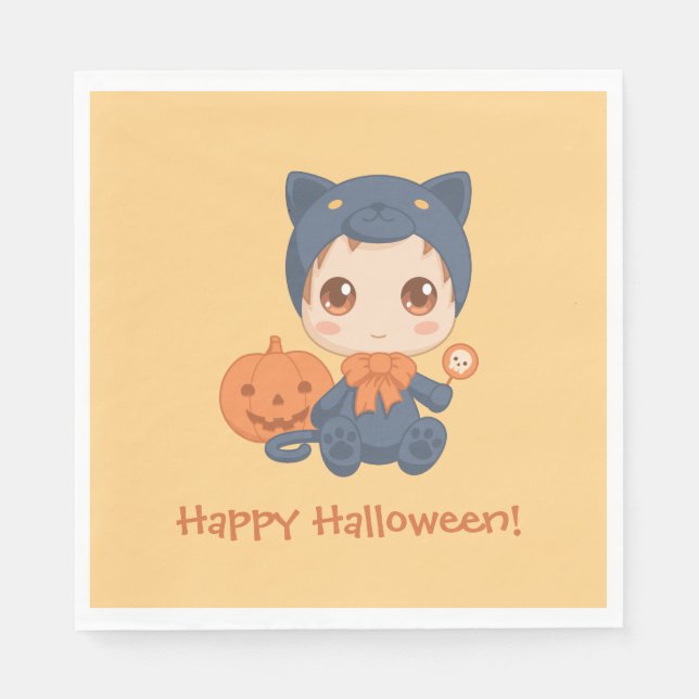 First Halloween Cute Baby Black Cat Costume Napkins (Front)