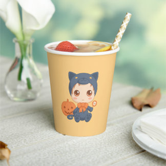 First Halloween Cute Baby Black Cat Costume Paper Cups