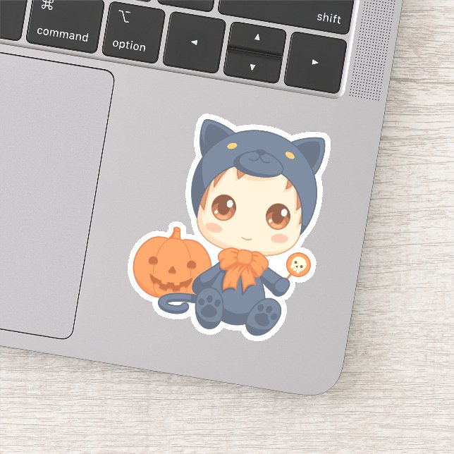 First Halloween Cute Baby Black Cat Costume Sticker (Detail)