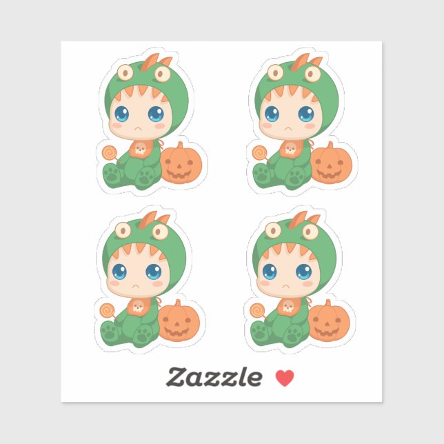 First Halloween Cute Baby Dragon Costume Set of 4 Sticker (Sheet)