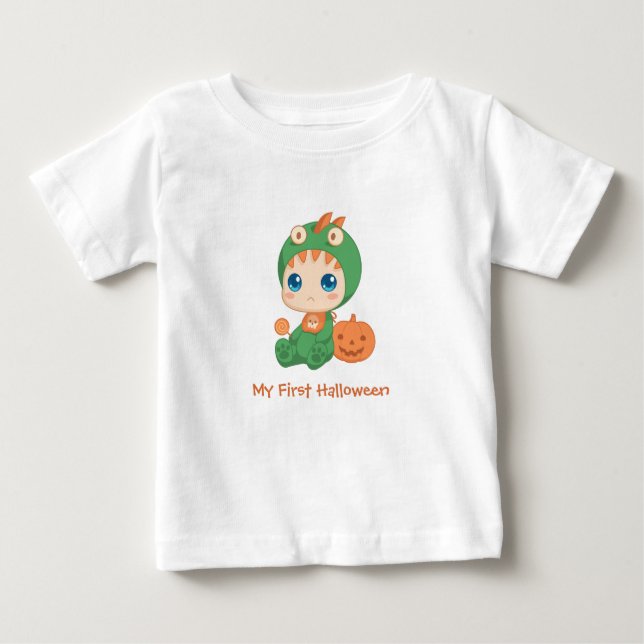 First Halloween Cute Baby Dragon Dinosaur Costume Baby T-Shirt (Front)