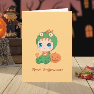 First Halloween Cute Baby Dragon Dinosaur Costume Card