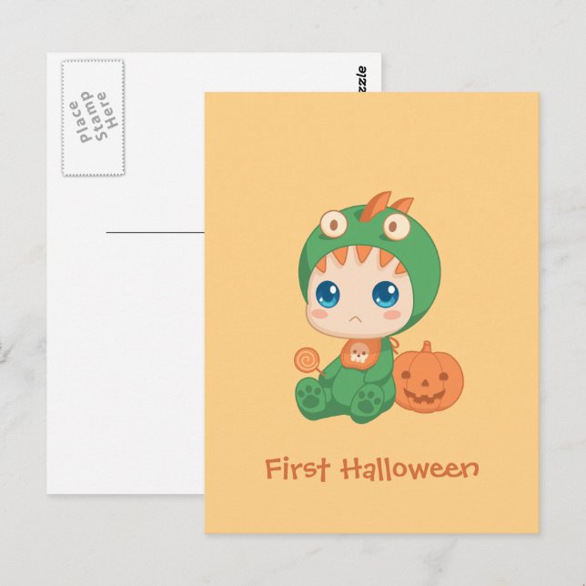 First Halloween Cute Baby Dragon Dinosaur Costume Postcard (Front/Back)