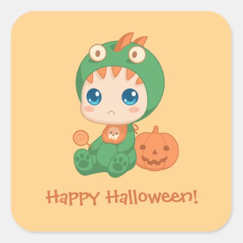 First Halloween Cute Baby Dragon Dinosaur Costume Square Sticker