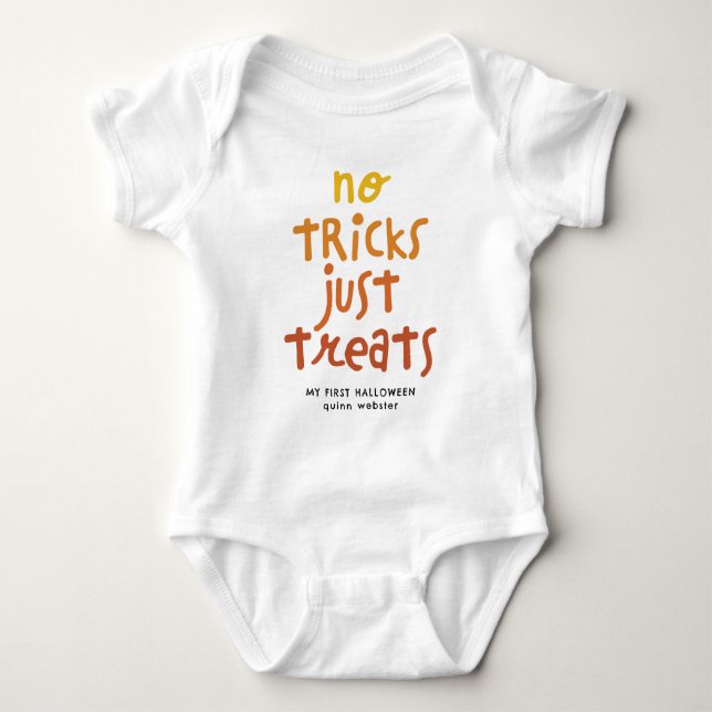 First Halloween cute no tricks just treats Baby Bodysuit (Front)