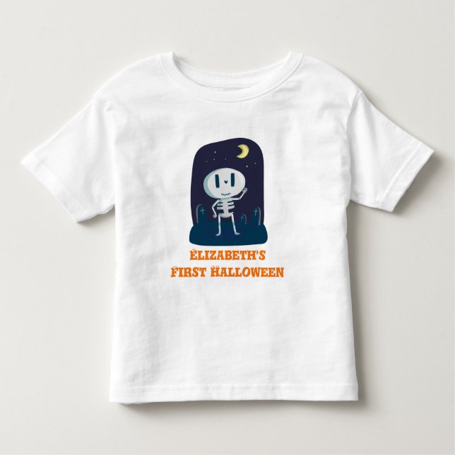 First Halloween Cute Skeleton Cartoon Personalized Toddler T-shirt (Front)