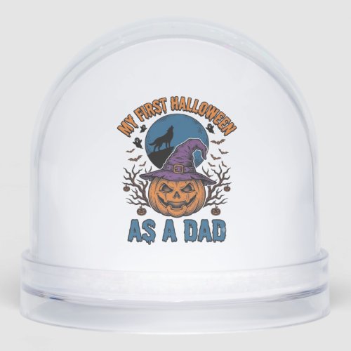 First Halloween Dad Vintage Pumpkin Wolf Shirt_1 Snow Globe