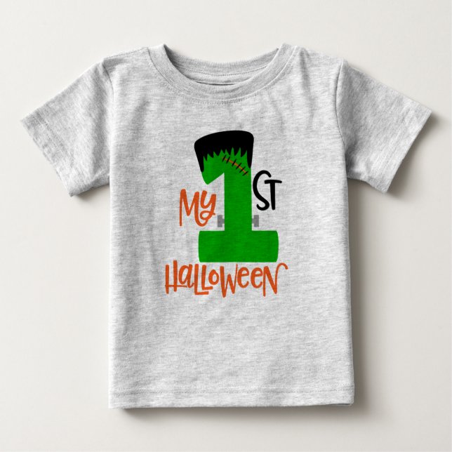 First Halloween Frankenstein Design Baby T-Shirt (Front)