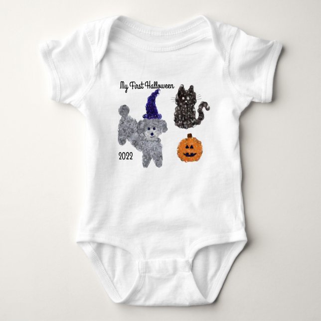 First Halloween Gray Poodle #1 Baby Bodysuit (Front)